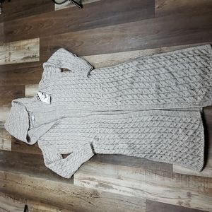 NWT Pearl Oatmeal Colored Hooded Wool Blend Duster W/ Pockets Size Small